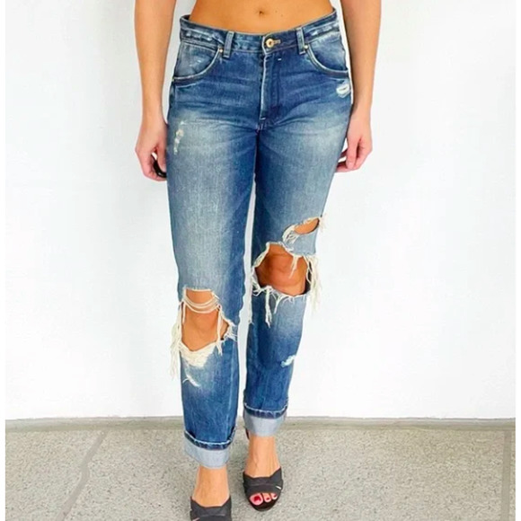 Zara Trafaluc TRF Denim Distressed Straight Leg Jeans Medium Wash Women's Size 8 - Picture 2 of 10